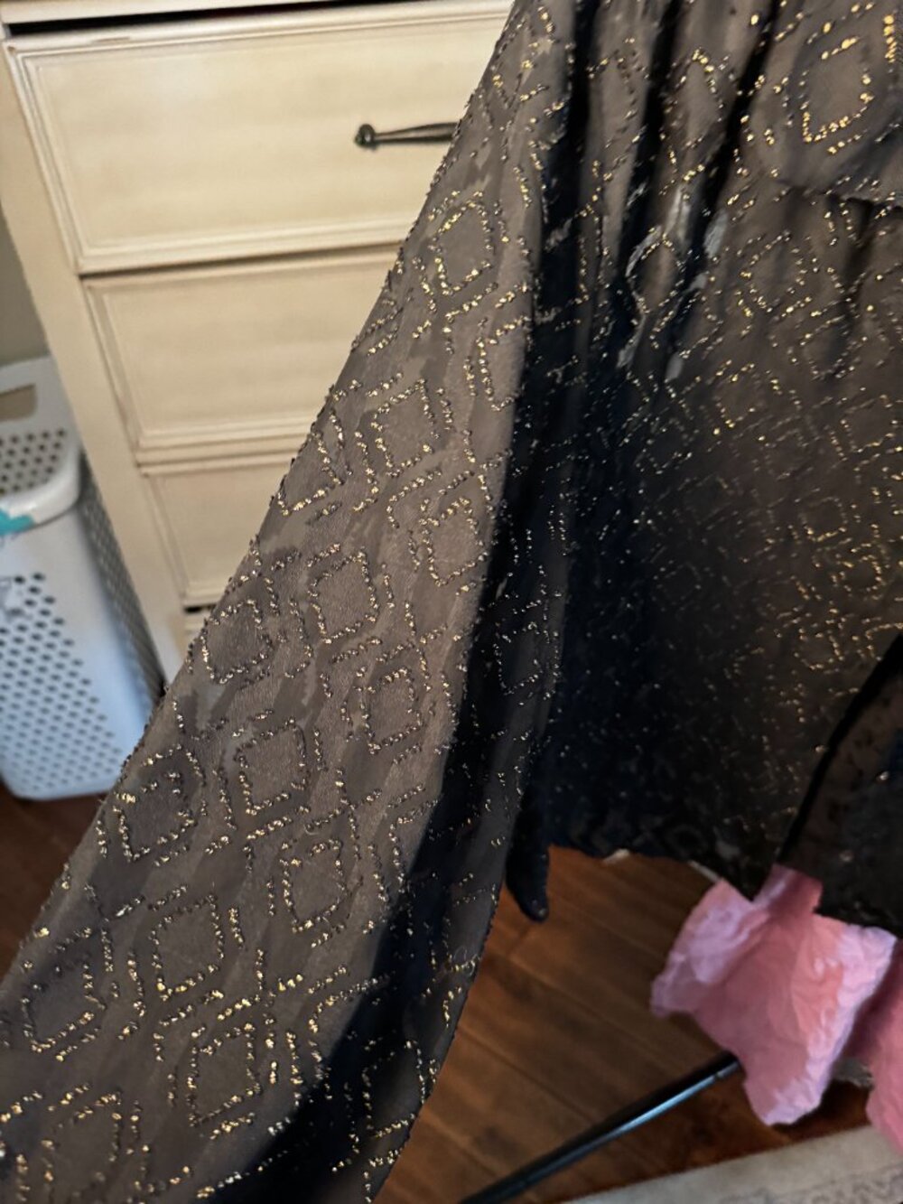 Vince Camuto Black Metallic Print Blouse XL Sheer Long Sleeve Dressy Top - Picture 3 of 4